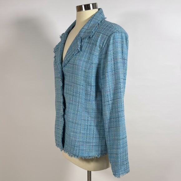 Carole Little Silk Blend Tweed Blazer Pastel Blue - Size Large - Picture 2 of 5
